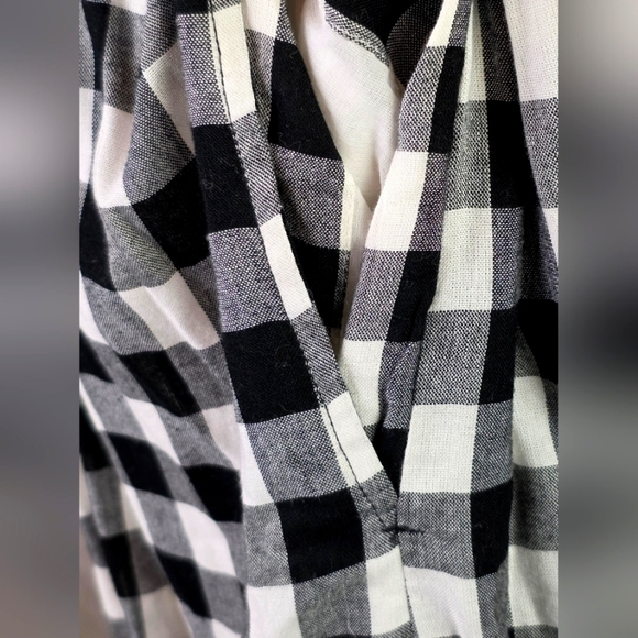 Downeast Gingham Midi Dress Black White Button Front Ruffle Sleeves M - Picture 7 of 9